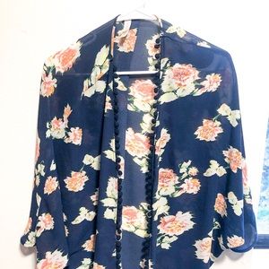 Floral Pom Kimono Cover Up